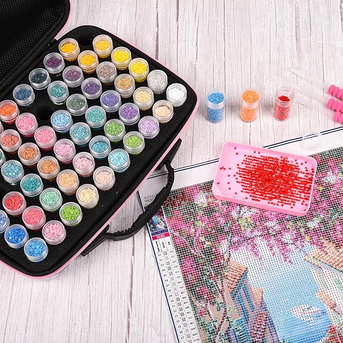 60 Slots Diamond Painting Storage Container, Diamond Art Kits for Adults Stackable Bead Organizer with Carrying Handle, Craft Storage Box with Accessories (Starlit Mist-60 Slots)