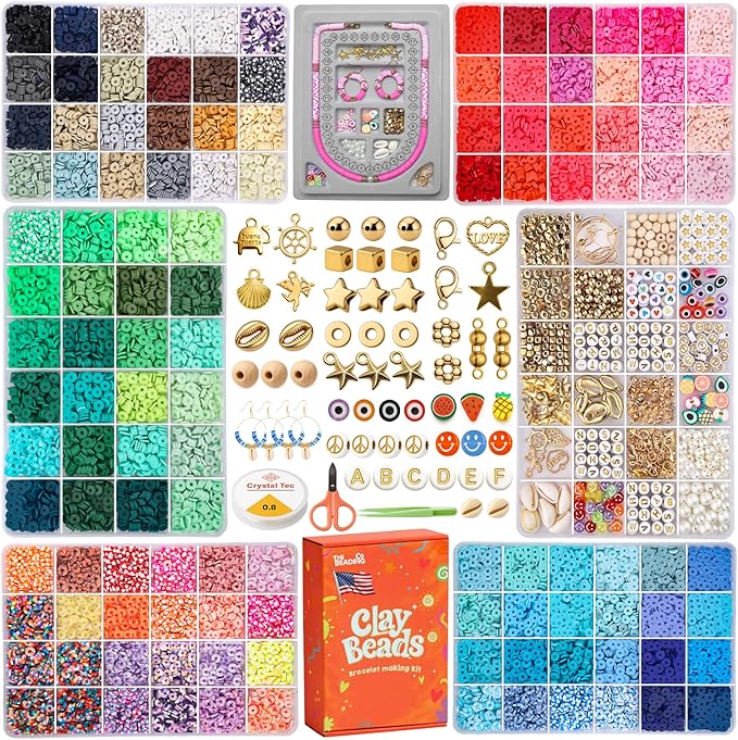 23000+ Clay Beads Bracelet Making Kit for Girls-120 Colors 6 boxes, Polymer Heishi Beads for Jewelry Making Kit, Charms for Bracelets,Bead Board Arts and Crafts Gifts for kids Fun Crafts for adults