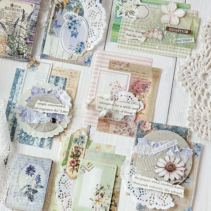 joychoic vintage floral scrapbook kit, 4 packs junk journal supplies for beginner, large collection journaling and scrapbooking materials, bullet diy arts craft collage, adults