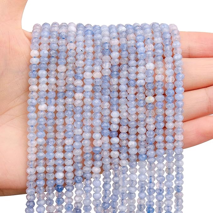 2 Strands Colored Aquamarine Jade Beads for Jewerly Making, 3 * 4mm Faceted Rondelle Gemstone Crystal Beads for DIY Bracelet Necklace Crafts