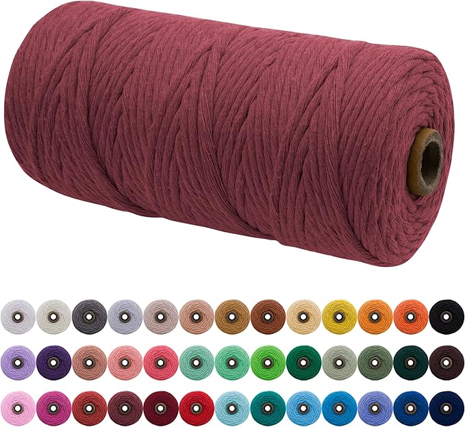JeogYong Single Strand Macrame Cord 3mm x 109 Yards (328 Feet) Soft Cotton Rope Macrame Yarn 3 mm Macrame Cord, Macrame Supplies for Crafts Wall Hangings Plant Hangers Decorations (Rust Red)