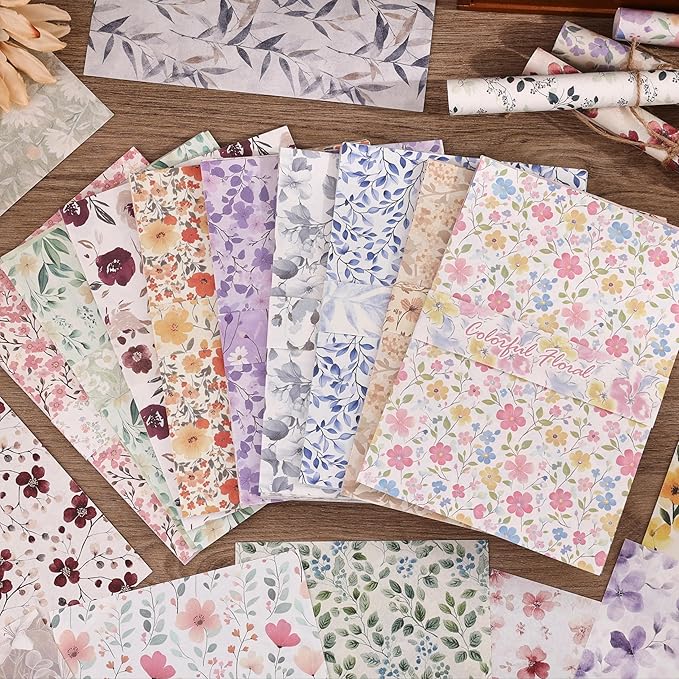 180 Sheets Vintage Floral Scrapbook Paper - 9 Themes Aesthetic Small Flowers Pattern, Decorative Craft DIY Paper Kit for Bullet Journal, Junk Journal Supplies, Collage, Cardmaking 5.5x8 Inch