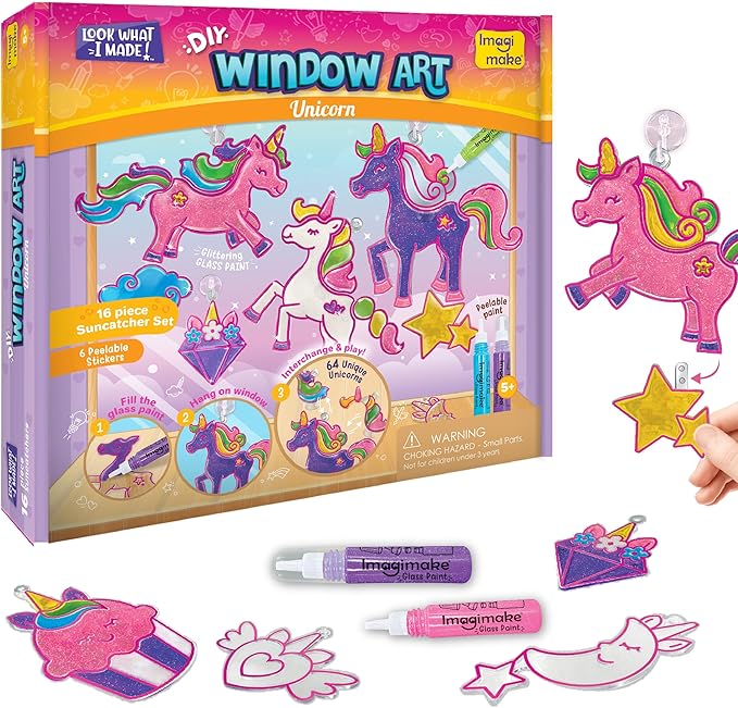 imagimake window art unicorn | stained glass kit | unicorn girls toys age 6-8 | 6 year old girl birthday gift | art and crafts for girls 8-12 | diy suncatcher kit for 5,6,7,8,9,10,11,12 year old kids