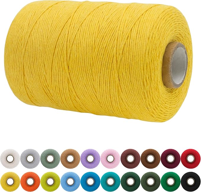 JeogYong Single Strand Macrame Cord 1mm x 426 Yards (1279 Feet) Soft Cotton Rope Yarn, Macrame Supplies for Crafts Wall Hangings Plant Hangers Decorations (Lemon Yellow)