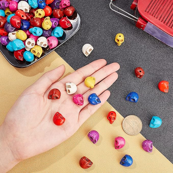 arricraft 120 Pcs 10 Colors Skull Head Beads, Synthesis Turquoise Beads Spacer, Stone Loose Beads for Bracelet Necklace Jewelry DIY Craft Making
