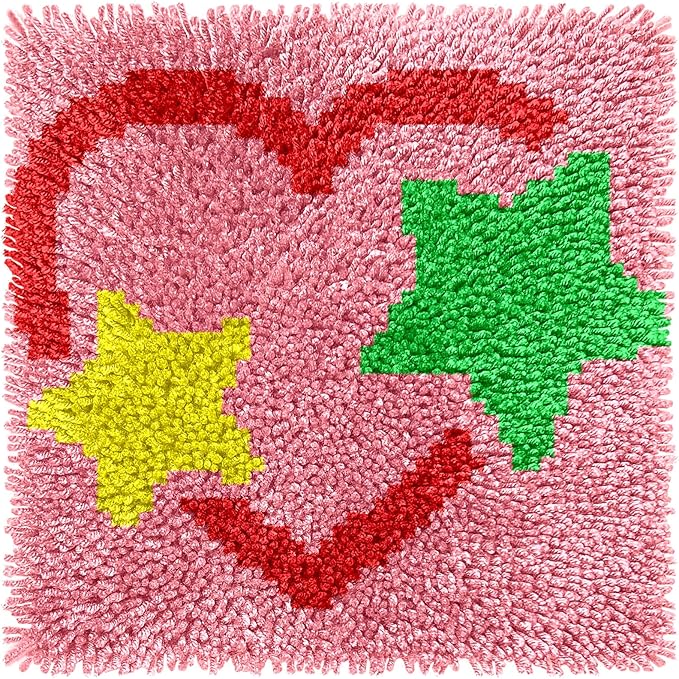 Manzapu Latch Hook Kits for Adults Beginner, 12x12 inch - 30x30 cm Cute Small Shaggy Rug Making Kits with Pre-Cut Yarn, Coded Canvas ＆ Crochet Hook Tool - Relaxing DIY Craft Gift