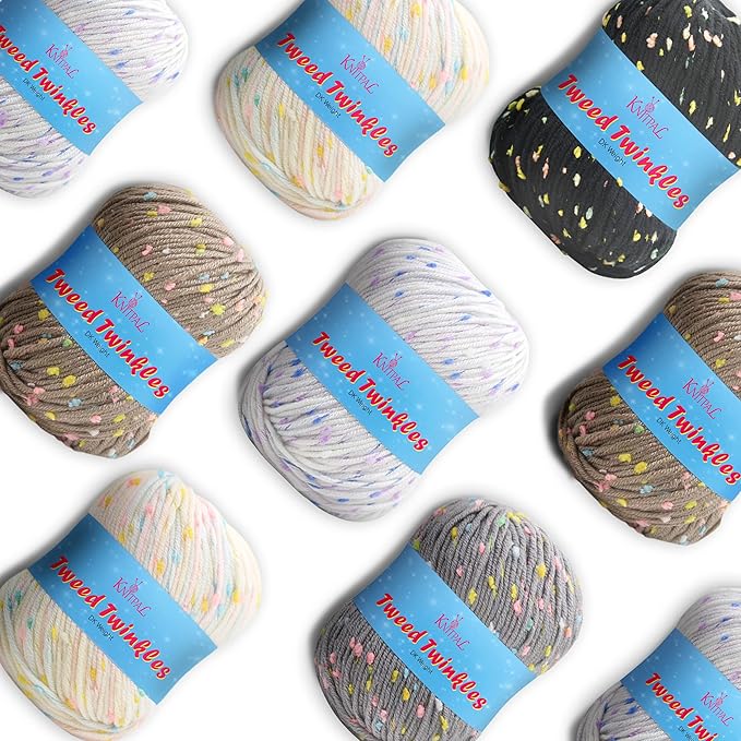 Tweed Twinkles Soft Baby Yarn for Crocheting, 8-Pack (696Yds / 400G), Free Patterns - Acrylic Baby Blanket Knitting Yarn with Flecks - Size 3 DK Light Worsted Weight - Neutral Pack