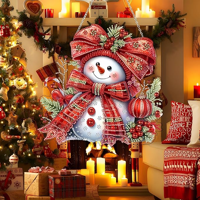 Diamond Art Hanging Kit for Adult,Special Shaped Rhinestone,DIY Acrylic Diamond Art Painting Window Pendants Home Garden Wall Hanging Kits Hanging Ornament,Double Sided. (Christmas Snowman)
