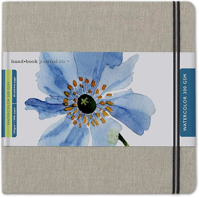 Handbook Journal Co. Artist Watercolor Journal, 140lb/300gsm Heavyweight Cold Press Paper, Square 8.25"x8.25", Natural European Linen Cover