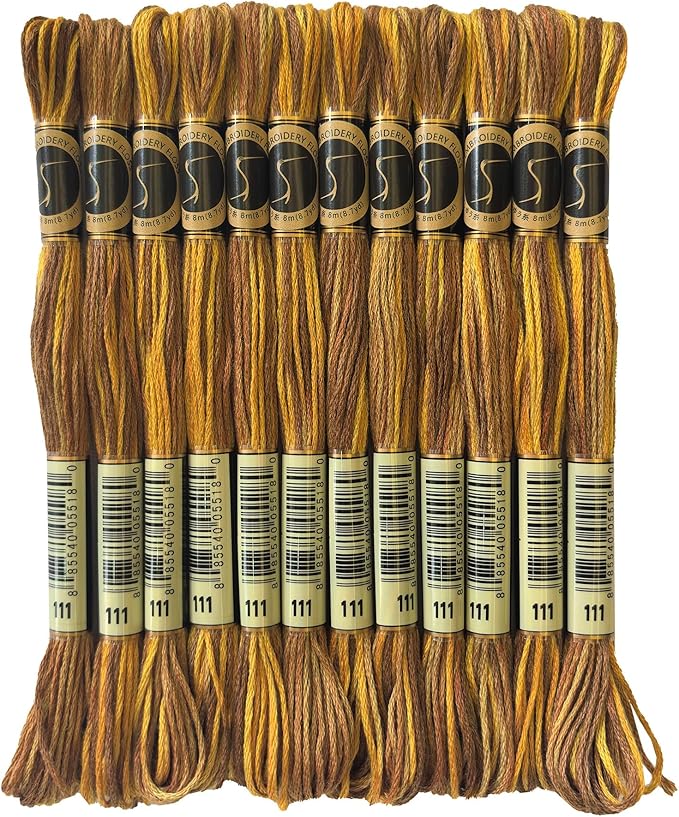 Magical Color Variegated Cross Stitch Thread Color Variations Embroidery Floss Pack, 8.7-Yard, Gold Brown, Pack of 12 Skeins