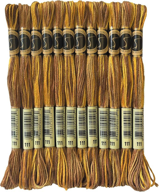 Magical Color Variegated Cross Stitch Thread Color Variations Embroidery Floss Pack, 8.7-Yard, Gold Brown, Pack of 12 Skeins