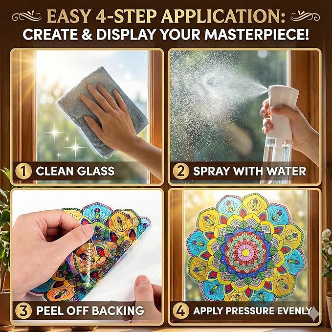 Hula Home Stained Glass Mandala Art Kit - DIY Window Clings with Markers, 10 Suncatchers - Perfect Hobby for Adults, Kids, Teens & Seniors - Ideal Gift for Beginners, Women & Elderly