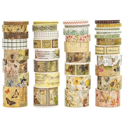 36 Rolls Vintage Washi Tape Pack Retro Arts Adhesive Tapes Wide Chronicle Decorative Masking Tape Sets for Craft, Kids, Scrapbook, DIY, Gift Wrapping (Soul Songs)