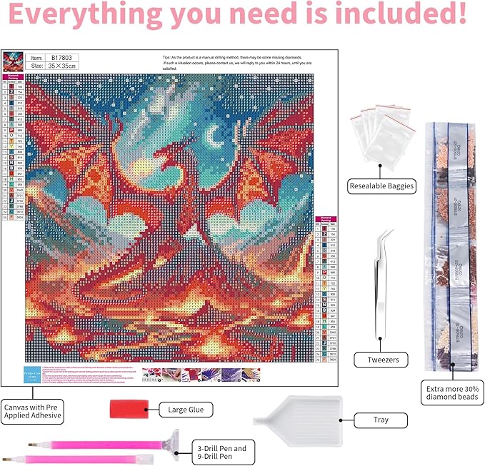GEEHEIY Dragon Diamond Art Kits for Adults, 5D Dragon Diamond Painting Kits for Beginner, DIY Full Drill Round Gem Art for Home Wall Decor 14 x14 Inch