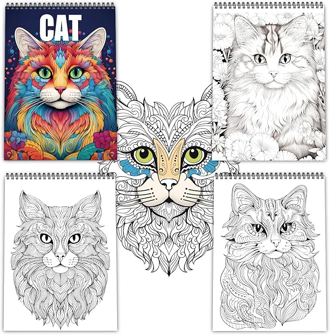 Cat Coloring Book, Cat Coloring Book for Adults Spiral Bound One Sided Design Thick Paper, Friends with Benefits Coloring Book for Women Hardback Cover Stress Relief Anxiety Therapy Coloring Relaxation 30 Pages