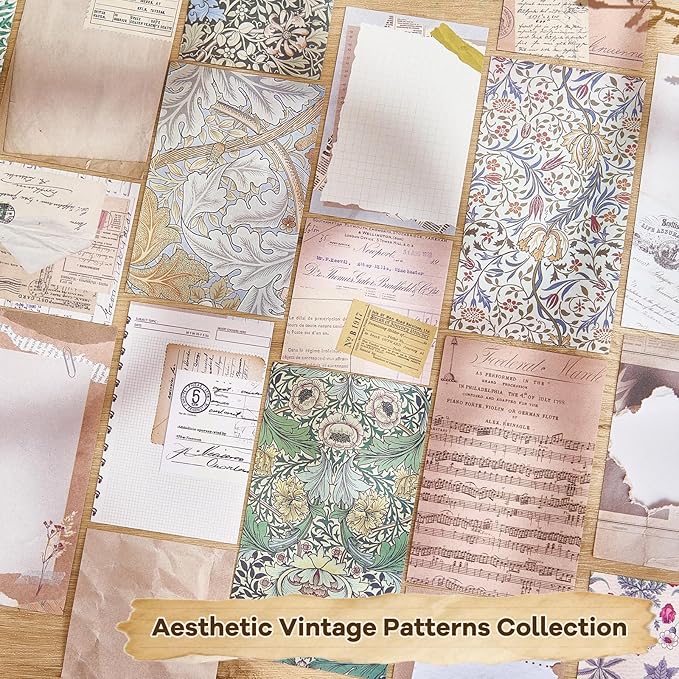 Gemmapylor 440PCS Vintage Scrapbook Paper,Junk Journal Ephemera Kit with 360 Decorative Papers & 80 Vintage Stickers, Aesthetic Journaling Supplies for Scrapbooking, Planner, DIY Crafts