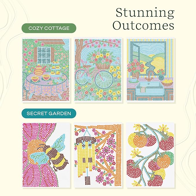 Lifelines FlowArt Activity Pads, 2-Pack & Bonus Pad - Guided Dot Art Meditations - 8 Double-Sided Markers & 48 Scenes - Dot-by-Letter & Stamp-by-Shape Coloring Books for Tweens, Adults & Seniors