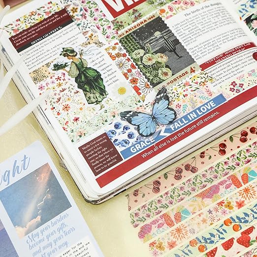 yubx flowers washi tape set 60 rolls floral patterns decorative skinny blooms masking tapes for arts, diy crafts, journals, planners, scrapbook, wrapping (summer)
