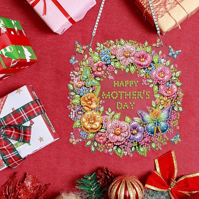 BAWKENTON Mother's Day Hanging Diamonds Art kit for Adult, DIY Diamonds Painting Art Kit, 7.44x7.68in Acrylic Diamonds Painting Board Kit Ornament, Special Crystal Diamond Hanging Ornament