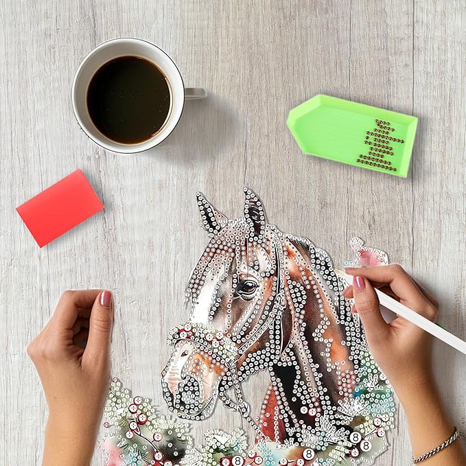 SENQAO Christmas Diamond Art Hanging Kits for Adults, Christmas Horse Diamond Art Suncatchers, 5D Special Shape Diamond Painting Pendant Window Ornament Gifts for Home Door Wall Decor
