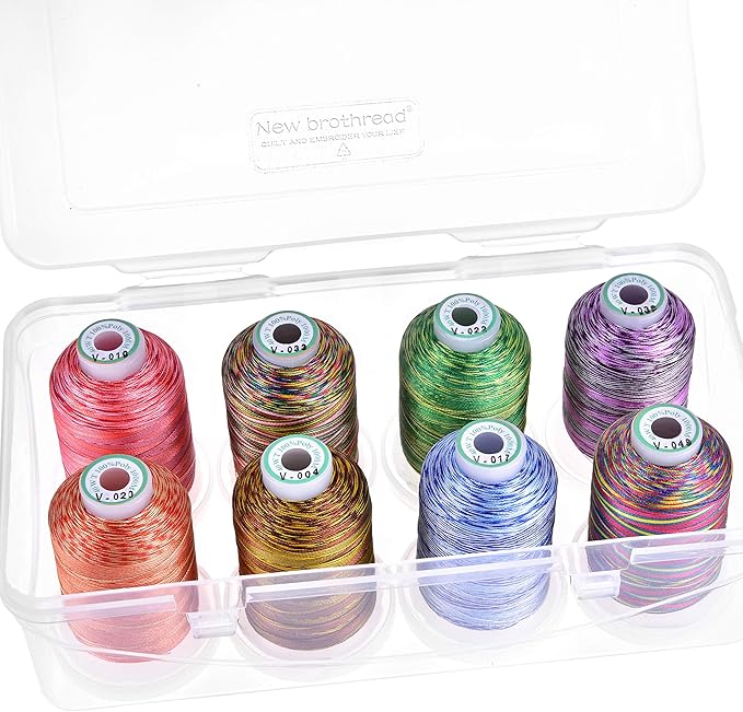 New brothread - 20 Options - 8 Snap Spools of 1000m Each Polyester Embroidery Machine Thread with Clear Plastic Storage Box for Embroidery & Quilting - Variegated Color1