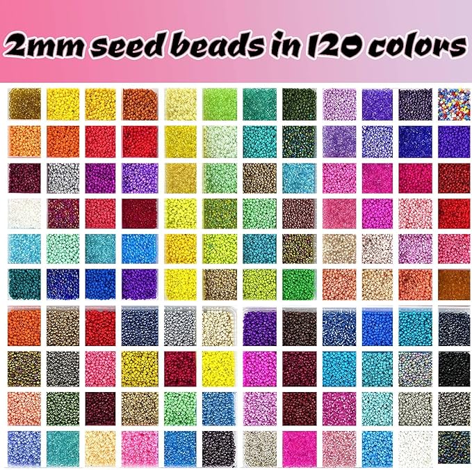 54000pcs Glass Seed Beads for Jewelry Making Kit, 120 Colors 2mm Small Beads Kit Bracelet Beads with Letter Evil Eye Beads Jump Rings & Charms Pendants for Bracelets Making, DIY, Adult Craft Supplies