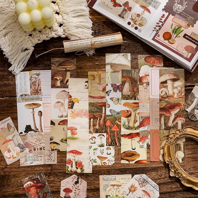 emmoolife Scrapbooking Supplies Kit, Vintage Mushroom Aesthetic Scrapbook Kit for Bullet Junk Journal, Stationery, A6 Grid Notebook, DIY Journaling Supplies, Birthday Craft Gift for Teen Girl Women