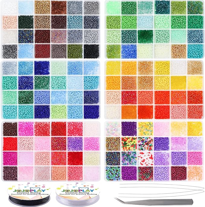 Glass Seed Beads Kit 3mm Small Waist Beads 8/0 with Elastic String Tweezers for Jewelry Necklace Bracelets Earring Making (144 Colors)