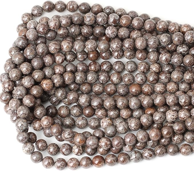 cheavian 45pcs 8mm natural brown snowflake jasper gemstone round stone loose beads for jewelry making 1 strand 15"