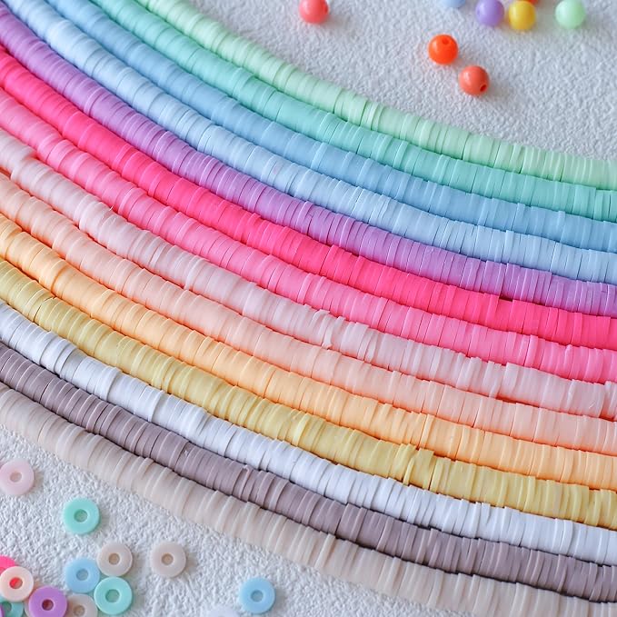 5000Pcs Clay Beads for Bracelets Making 14 Strands Polymer Clay Beads Disc Flat Heishi Beads Round Colorful Handmade Spacer Beads for Jewelry Making DIY Friendship Bracelet Necklace Earrings