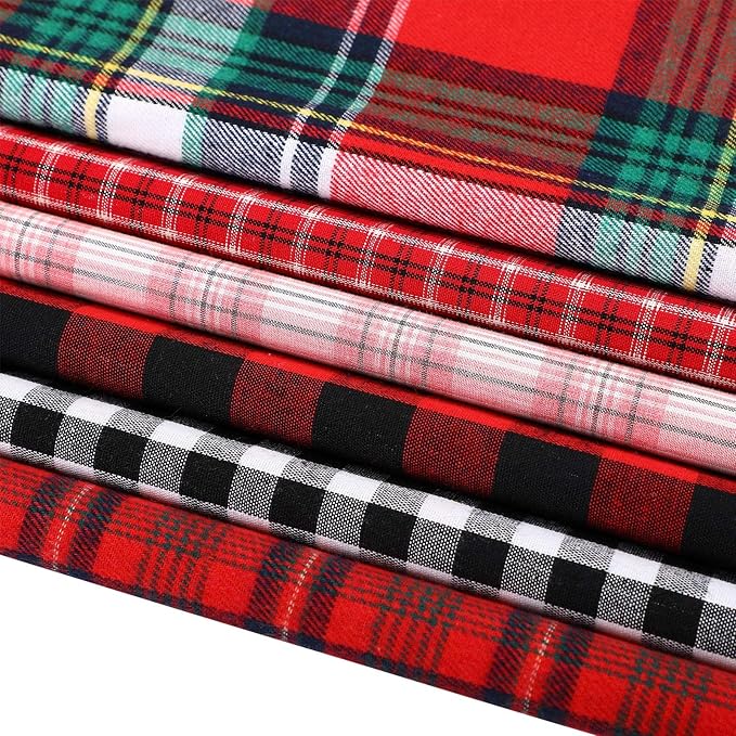 Tatuo 12 Pieces Christmas Fat Fabric Bundles Buffalo Plaid Fat Quarters Cotton Fabric Square Bundles 19.5 x 15.7 Inch Charm Yarn-Dyed Checked Quilting for DIY Crafting Sewing(Simple Style)