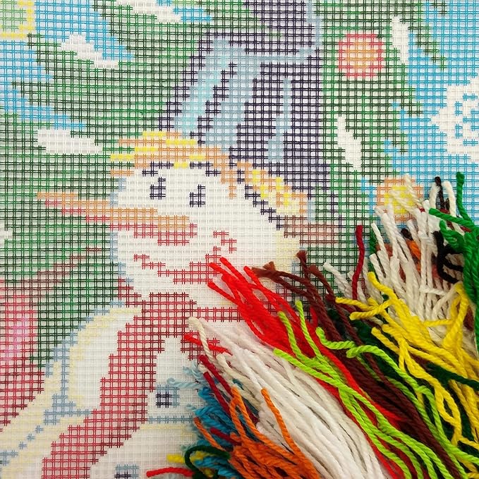Brvsk Winter Needlepoint Kit for Adults and Beginners — Snowman 16″ × 16″ with Clear, Precise Printed Design on Cotton Canvas; Includes 2 Needles, Yarn, and Easy-Read Chart