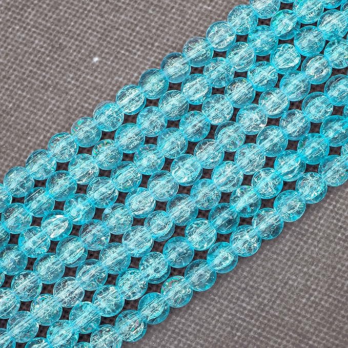 200PCs 8mm Blue Crackle Glass Beads Bulk, Round Smooth Hole Glass Crystal Beads for Jewelry Making, DIY Bracelets, Necklaces, Bag Charms, Keychains and Craft Projects