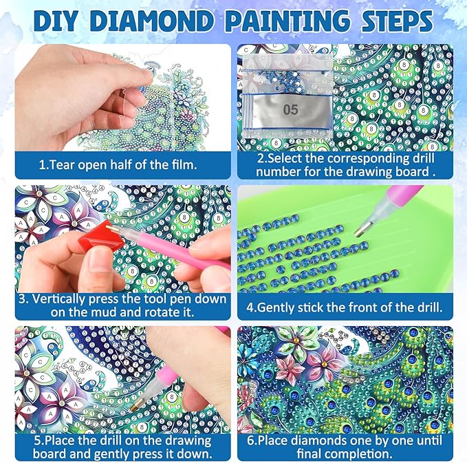DOMROM Peacock Diamond Art Hanging Kits for Adults, Special Shaped Crystal Diamond Painting Peacock Pendant, DIY Diamond Art Suncatchers Animal for Home Garden Wall Decor Gift