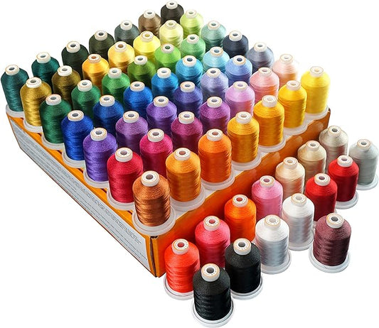 New brothread 64 Spools 1000M (1100Y) Polyester Embroidery Machine Thread Kit for Professional Embroiderer and Beginner Each Spool with Locking Base Resists Thread Tangling