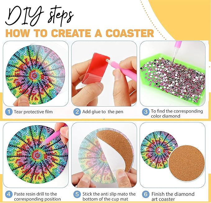 8 pcs Diamond Painting Coasters | Diamond Art Coasters | Tie Dye Diamond Art Painting | Perfect Art Craft Gift for Tie Dye Lover, Dad, Mom, Grandparents, Brother, Sister.