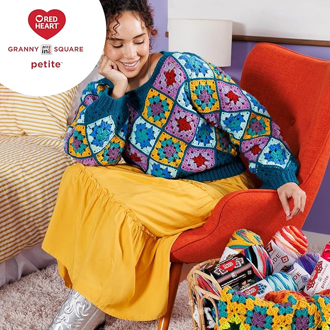 Red Heart All in One Granny Square Petite Groovin Yarn - 3 Pack of 250g/8.8oz - 100% Acrylic - #4 Worsted (Medium) - 440 Yards - Knitting/Crochet