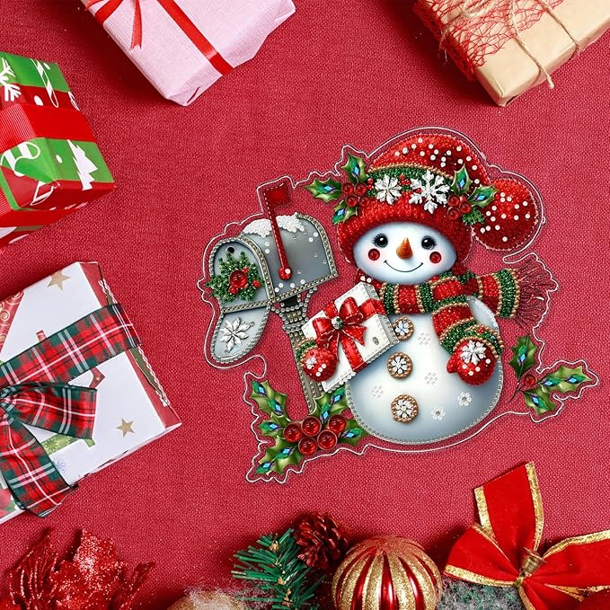 VODAPYC Christmas Diamond Art Hanging Kits for Adults, DIY Special Shaped Diamonds Painting Window Pendant Ornament for Home Decor (Snowman-3)