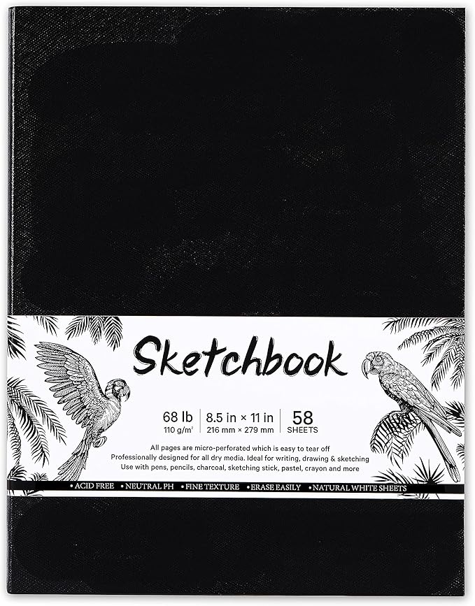 Sketchbook - Hardcover Sketch Pad, 8.5" x 11", Durable Sketch Book for Professional Adults, Artists and Amateurs, 68 lb/110 GSM, 58 Sheets, Use with Pens, Pencils, Sketching Stick