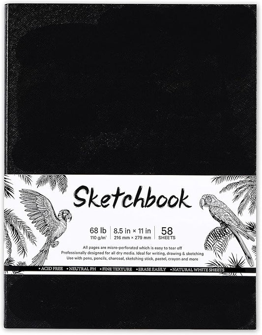 Sketchbook - Hardcover Sketch Pad, 8.5" x 11", Durable Sketch Book for Professional Adults, Artists and Amateurs, 68 lb/110 GSM, 58 Sheets, Use with Pens, Pencils, Sketching Stick