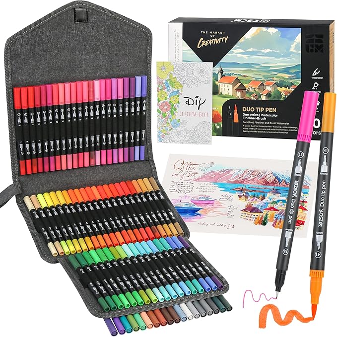 ZSCM 80 Colors Markers for Adult Coloring Books No Bleeding - Duo Tip Brush Pen, Artist Fine & Brush Coloring Markers for Adult Calligraphy, Drawing, Sketching & Journaling