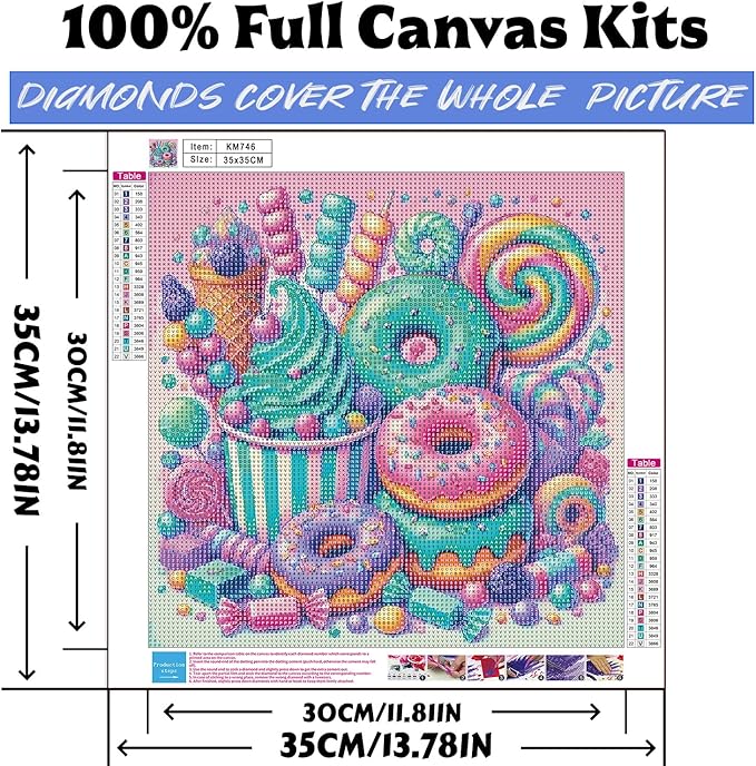Diamond Art Kits for Adults Dessert, DIY 5D Diamond Painting Kit for Beginners, Full Round Drill Gem Art Dots for Adults, Diamond Dots Paintings Crafts Home Wall Decor 14X14 Inch