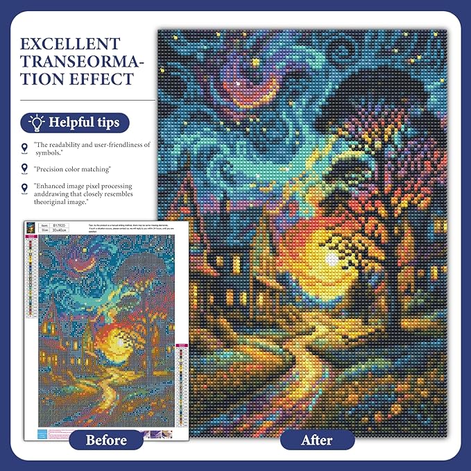 Starry Diamond Art Kits for Adults, Country Night Diamond Painting Kit for Adults Beginners, 5D DIY Landscape Diamond Painting with Round Gem Art Kits for Home Wall Decor 12x16 Inch