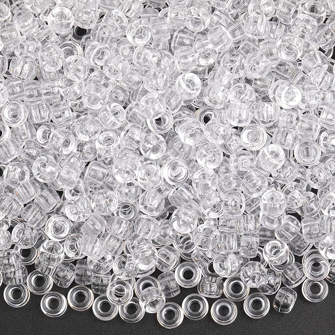 Plastic Pony Beads, 1000 Pcs, 6x9mm, for Bracelet, Hair Braiding, Friendship Bracelets, Jewelry Making (Transparent)