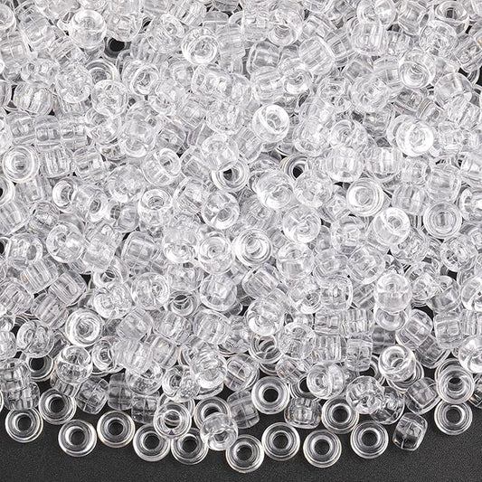 Plastic Pony Beads, 1000 Pcs, 6x9mm, for Bracelet, Hair Braiding, Friendship Bracelets, Jewelry Making (Transparent)