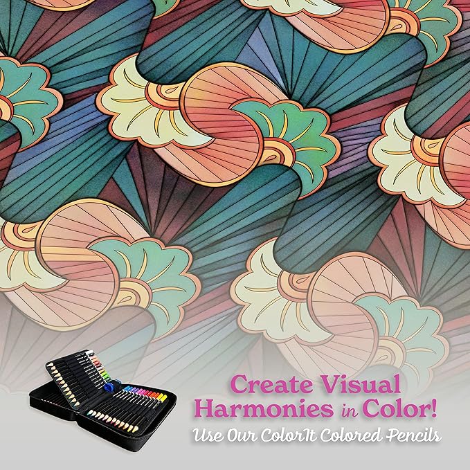 ColorIt Colorful Spiral-Bound Adult Coloring Book with 50 Original Designs - Perforated Lay-Flat Hardback Cover & Ink Blotter Paper for Arts and Crafts - Adult Coloring Book