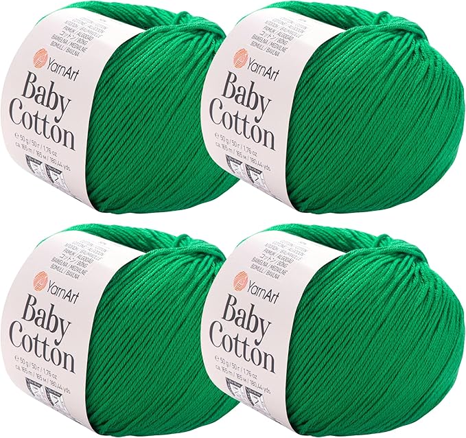 YarnArt Baby Cotton Yarn 4-Pack – Soft Knitting Yarn for Baby & Summer, 50% Cotton 50% Acrylic, 1.76 Oz Each, 180.44 Yds/Skein – Ideal for Amigurumi & Crochet Projects (442)