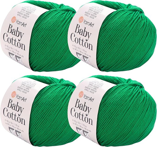 YarnArt Baby Cotton Yarn 4-Pack – Soft Knitting Yarn for Baby & Summer, 50% Cotton 50% Acrylic, 1.76 Oz Each, 180.44 Yds/Skein – Ideal for Amigurumi & Crochet Projects (442)