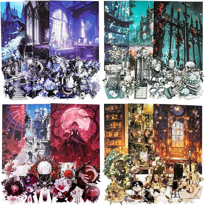 Gothic Banquet Scrapbook Stickers Pack - 120 Gothic Ephemera Designs for Journal, PET/Cardstock/Lightweight Paper, Aesthetic Dark Academia Decor