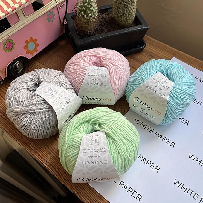 Cotton Yarn Kit - 4 Multicolor Balls Soft Sport Weight Yarn for Crochet & Amigurumi - 50g / 175yds Each & 10 Stitch Markers (H11 - Pastel-2)